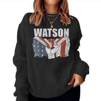 Watson Last Name Family Matching Retro American Flag Women Sweatshirt - Seseable