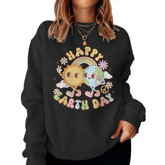 Wave Groovy Happy Earth Day 2024 Make Earth Day Every Day Women Sweatshirt - Seseable