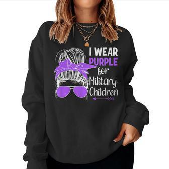 I Wear Purple For Military Children Messy Bun Women Sweatshirt - Monsterry AU