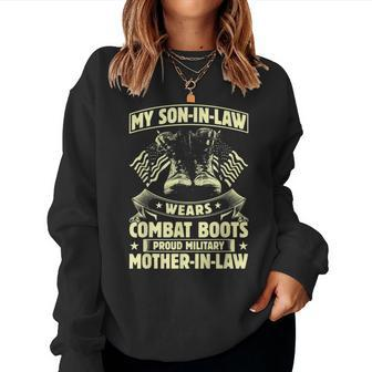 Wears Combat Boot Proud Military Mother In Law Son In Law Women Sweatshirt - Monsterry DE