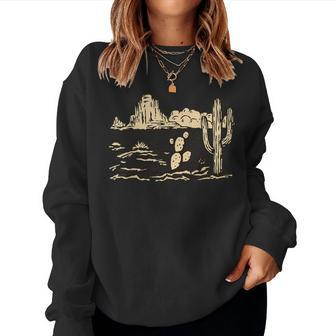 Western Desert Vintage Cactus Graphic Cowgirl Casual Women Sweatshirt - Monsterry DE