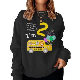Wheels On The Bus 2 Years Old Birthday Party Boy Girl Family Women Sweatshirt - Seseable