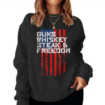 Whiskey Steak And Freedom Usa Flag Women Sweatshirt - Monsterry