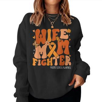 Wife Mom Fighter Orange Ribbon Multiple Sclerosis Awareness Women Sweatshirt - Thegiftio UK