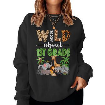 Wild About 1St Grade Teacher Student First Grade Zoo Safari Women Sweatshirt - Seseable