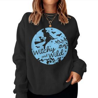 Witchy And Wild Occult Moon Cat Wicca Witch For Women Women Sweatshirt - Monsterry DE