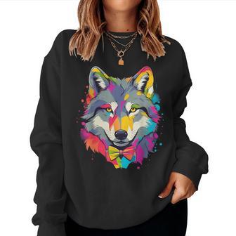 Wolf Gay Pride Lgbt Rainbow Flag On Wolf Lgbtq Women Sweatshirt - Monsterry