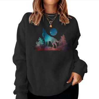 Wolf Howling Moon Love Wolves Cosmic Space Galaxy Women Women Sweatshirt - Monsterry CA