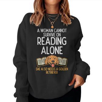 Woman Book Librarian Reading Golden Retriever Dog Women Women Sweatshirt - Monsterry AU