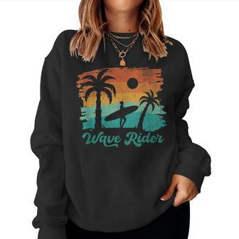 Woman Surfing Beach Wave Rider Retro Vintage Sunset Cute Women Sweatshirt - Monsterry DE