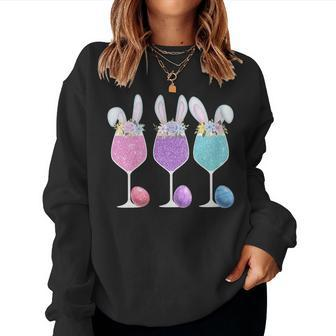 Women's Easter Wine Glasses With Bunny Ears And Eggs Women Sweatshirt - Thegiftio UK