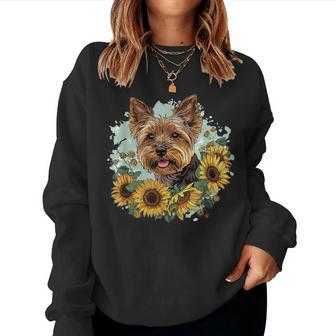 Yorkshire Terrier Yorkie Sunflower Dog Cute Graphic Women Sweatshirt - Seseable