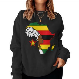 Zimbabwe Zimbabwean Flag Africa Map Ethnic Black Woman Women Sweatshirt - Thegiftio UK