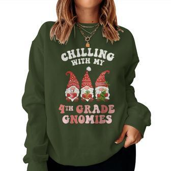 4Th Grade Teacher Christmas Chilling With My Gnomies Fourth Women Sweatshirt - Thegiftio UK