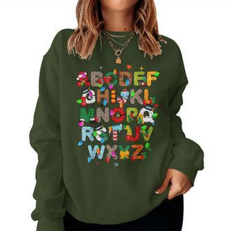 Abcs Learning Kindergarten Teacher Christmas Lights Alphabet Women Sweatshirt - Monsterry