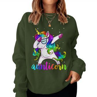 Aunticorn Aunty Dabbing Unicorn Auntie Aunt Christmas Women Sweatshirt - Monsterry