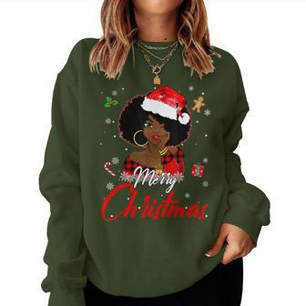 Black African Girl American Melanin Christmas Santa Hat Xmas Women Sweatshirt - Monsterry DE