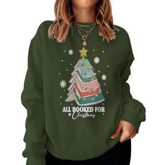 All Booked For Christmas Book Tree Lights Teacher School Women Sweatshirt - Seseable