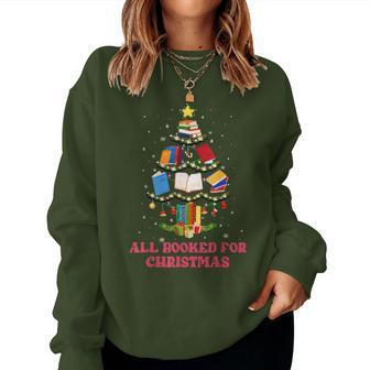 All Booked For Christmas Book Tree Teacher Librarian School Women Sweatshirt - Seseable