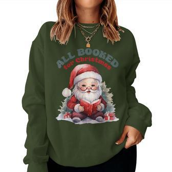 All Booked For Christmas Book Tree Teacher Vintage Santa Women Sweatshirt - Seseable