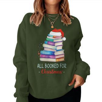 All Booked For Christmas Book Watercolor Tree Teacher Family Women Sweatshirt - Seseable