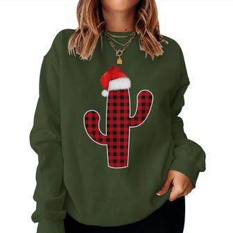 Cactus Christmas Pajamas Family Red Plaid Buffalo Women Sweatshirt - Monsterry