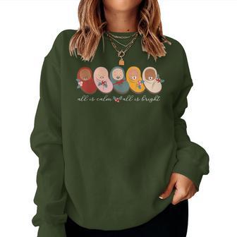 All Is Calm All Is Bright Nicu- Mother Baby Nurse Christmas Women Sweatshirt - Monsterry DE