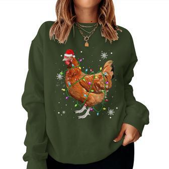 Chickens Christmas Tree Santa Hat Lights Xmas Women Sweatshirt - Seseable