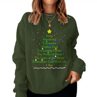 Christian Christmas Bible Names Of Jesus Tree Women Sweatshirt - Seseable