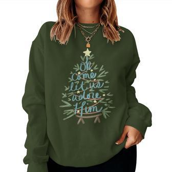 Christian Family Christmas Oh Come Let Us Adore Him Nativity Women Sweatshirt | Mazezy
