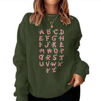 Christmas Alphabet Candy Cane X-Mas Holiday Teacher Women Sweatshirt | Mazezy