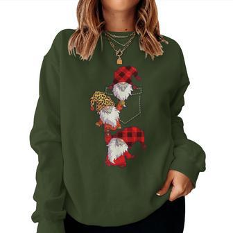 Christmas Gnome In Pocket Buffalo Plaid Gnome Lover Women Sweatshirt - Monsterry