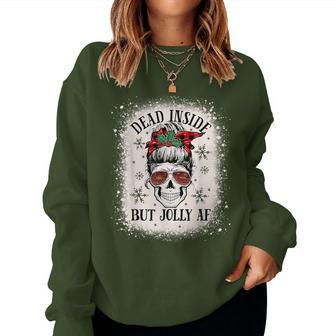 Christmas Messy Bun Skull Dead Inside But Jolly Af Women Sweatshirt - Monsterry