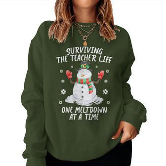 Christmas Surviving Teacher Life Meltdown Teacher Christmas Women Sweatshirt | Mazezy