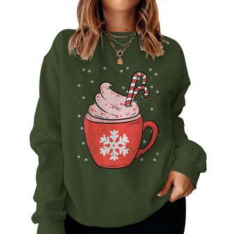 Coffee Candy Cane Christmas Pajama X-Mas Snowflakes Women Sweatshirt - Monsterry