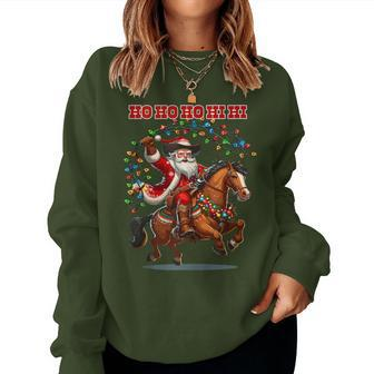 Cowboy Santa Claus Riding A Horse Christmas Xmas Women Sweatshirt - Monsterry UK
