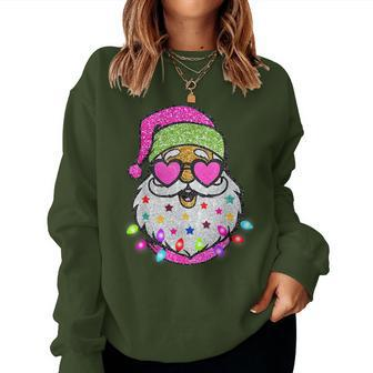 Cute Santa With Sunglasses Bling Bling Christmas Women Women Sweatshirt - Seseable