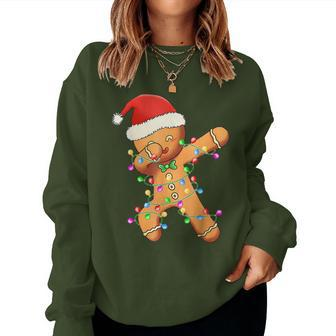 Dabbing Gingerbread For Boy Girl Christmas Tree Light Women Sweatshirt - Seseable