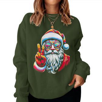 Hippie Santa Claus Peace Groovy Retro 70S Christmas Women Sweatshirt - Thegiftio UK