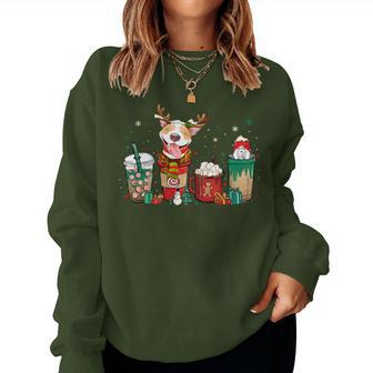 Pitbull Dog Coffee Lover Latte Christmas Women Sweatshirt - Seseable