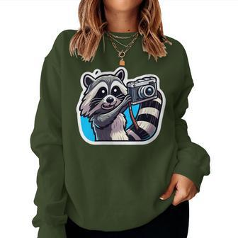 Vintage Camera Christmas Rocket Raccoon Meme Selfie Women Sweatshirt - Monsterry DE