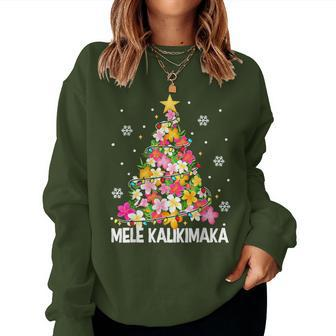 Hawaiian Floral Christmas Tree Mele Kalikimaka Tropical Xmas Women Sweatshirt | Mazezy
