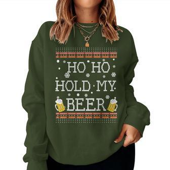 Ho Ho Hold My Beer Christmas In July Drinking Sweater Women Sweatshirt - Monsterry