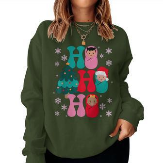 Ho Ho Ho Labor And Delivery Nurse Christmas Mother Baby Women Sweatshirt - Seseable