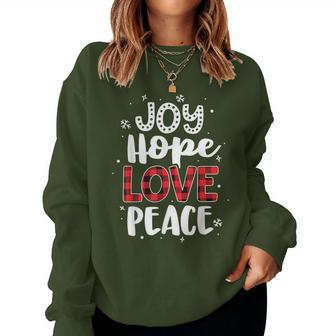 Joy Hope Love Peace Red Buffalo Plaid Christmas Mom Women Women Sweatshirt - Monsterry CA