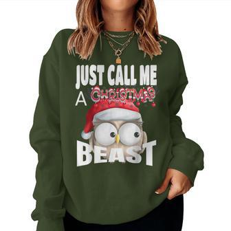 Just Call A Christmas Beast With Cute Little Owl N Santa Hat Women Sweatshirt - Monsterry AU