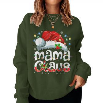 Mama Claus Christmas Lights Santa Hat Pajama Family Matching Women Sweatshirt - Seseable