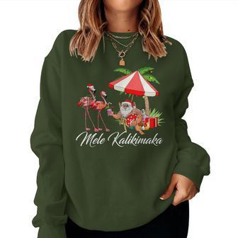 Mele Kalikimaka Santa Flamingo Tropical Christmas Hawaiian Women Sweatshirt | Mazezy