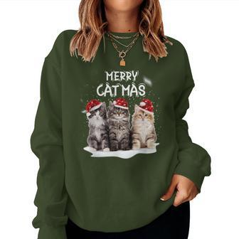 Merry Catmas Christmas Tree Santa Kitten Xmas Cute Cat Mom Women Sweatshirt - Seseable