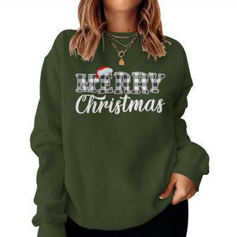Merry Christmas Buffalo Black And White Plaid For Women Women Sweatshirt | Mazezy